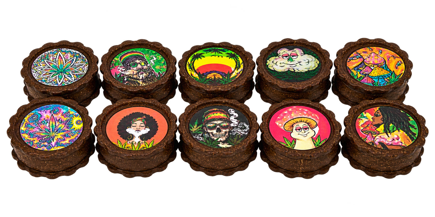 Caixa com 12 dichavadores de coco coloridos